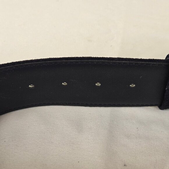 Art 9 Black Suede Wide Leather Belt Gold Hook Front Adjustable Screw Back VTG main image 5